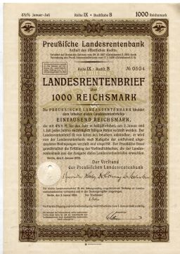 Облигация 4,5% 1000 рейхсмарок 1935 года Германия