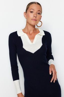 Lacivert Midi Triko Renk Bloklu Elbise TWOAW23EL00024