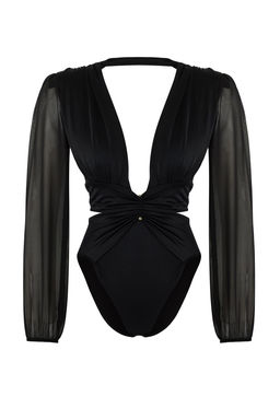 TRENDYOLMILLA Siyah Derin V Yaka Aksesuarl? Mesh Regular Mayo TBESS25MA00028 фото 6