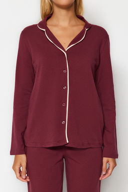 Trendyolmilla Koyu Ten Pamuklu Biye Detayl? Gomlek-Pantolon Orme Pijama Tak?m? THMAW24PT00025  фото 4
