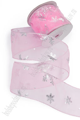 Лента органза с декоративным швом "Снежинки" 6 см*10 ярд (SF-7333) розовый №1004