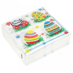 Салфетки бумажные "Desna Design" 24х24см, 1 слойные, 40 штук в упаковке, 100% целлюлоза, "Пасхальные яйца" (Россия)