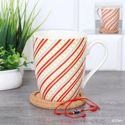 Кружка 400 мл с подставкой под горячее в подарочной ураковке PVS/ K5098/ Красные полоски/АКЦИЯ