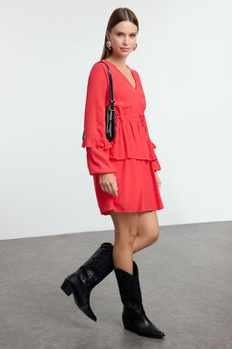 K?rm?z? More Sustainable Duz Kesim Genis Kal?p Mini Dokuma Elbise TWOAW25EL00564 - Trendyolmilla фото 2