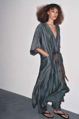 LINEN BLEND DRESS WITH CONTRAST TIE - Zara фото 4
