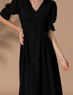 Siyah Regular Fit Dokuma Elbise