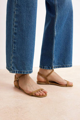 Trendyolmilla Shoes Taba Suet Ince Bantl? Kad?n Sandalet TAKSS25SD00058  фото 4