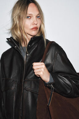 ZW COLLECTION LIMITED EDITION LEATHER BOMBER JACKET - Zara фото 4