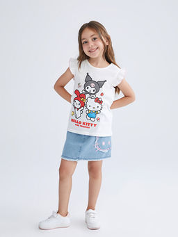 Bisiklet Yaka Hello Kitty Bask?l? K?z ?ocuk Ti??rt