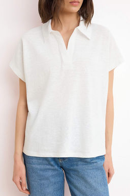 Ekru Regular/Normal Kal?p Polo Yaka Dusuk Kol Orme T-Shirt TWOSS26TS00078 - Trendyolmilla фото 7