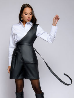 Жилет на одно плечо черный из искусственной кожи - 1001dress фото 2