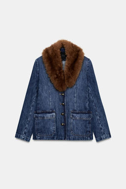 DENIM BLAZER WITH FAUX FUR COLLAR ZW COLLECTION