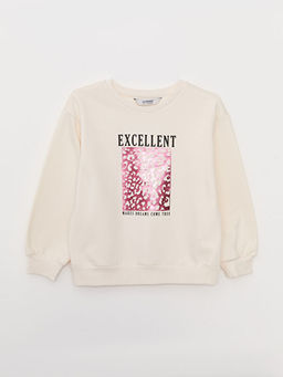 Bisiklet Yaka Bask?l? Uzun Kollu K?z ?ocuk Sweatshirt
