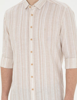 Рубашка Regular Fit коричневая льняная смесь