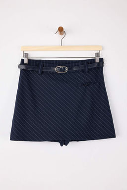 Lacivert Verev Cizgili Kemerli Mini Sort Etek Sort & Bermuda TWOSS26SR00018