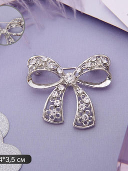 Брошь Бант, цвет белый в серебре