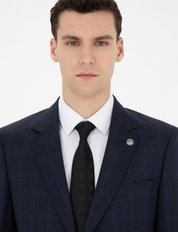 Lacivert Slim Fit %100 Y_n Ekose Tak_m Elbise