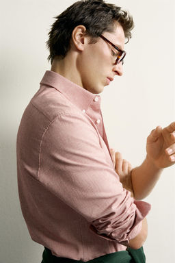 CAMISA REGULAR FIT PATA DE GALLO / Blanco / Rojo - Zara фото 5