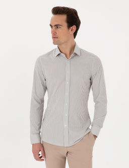 Haki _izgili Ex. Slim Fit Uzun Kollu G_mlek