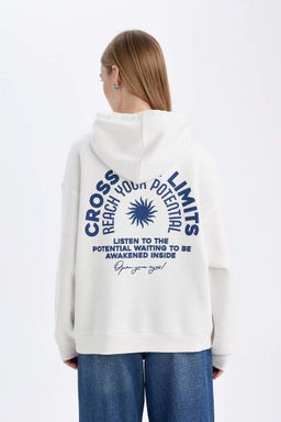 Женская белая толстая толстая толстовка оверсайз с широким кроем и капюшоном на спине - Defacto фото 8