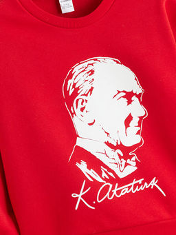 Bisiklet Yaka Uzun Kollu Atat?rk Bask?l? K?z Bebek Sweatshirt