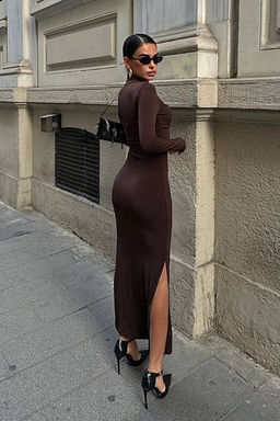 TRENDYOLMILLA Kahverengi Vucuda Oturan Aksesuarl? Orme Elbise TPRAW25EL00166 фото 8