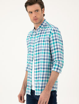 Turkuaz Regular Fit %100 Keten G_mlek