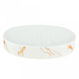 Набор для ванной "Мрамор" 4 предмета: дозатор для мыла 360мл, д7см, h17,8см; мыльница 11,3х7,8х2,4см; стакан для зубных щеток с разделителем 330мл, д7см, h10,7см, стакан 290мл, д6,3см, h11см; фурнитура пластик "под золото", глянцвая глазурь, белый/зо