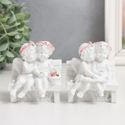 Фигурка 2 ангелочка в розовом веночке на скамейке, 8?7?5 см, МИКС