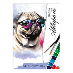 Папка для акварели арт. 69938 МОПС В ОЧКАХ /А4, папка с клапанами, 10 л, обложка - полноцветная печа