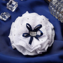 Цена за 6 шт. Бант для волос на резинке Школьница, капельки синий бант, d=11 см, сине-белый