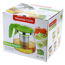 Чайник заварочный 1,1л h10,5см, стеклянная колба, пластмассовый корпус, ситечко нержавеющая сталь, д/горла-9см, д/основания-9см, подарочная упаковка (Китай) - Домашняя мода фото 2