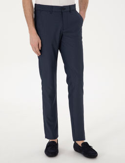 Lacivert Slim Fit Beli Lastikli Kanvas Pantolon