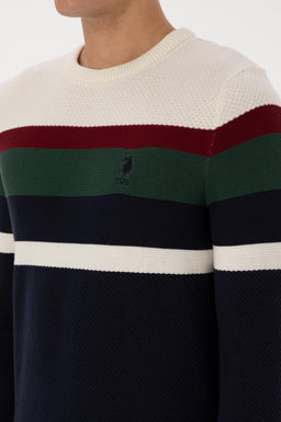 Erkek Slim Fit Bisiklet Yaka Lacivert Kazak