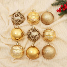 Ёлочные игрушки Грация, шары новогодние, набор 9 шт., d=8 см, золотистые