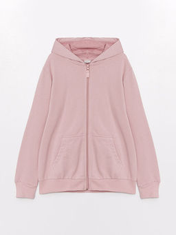 Kap??onlu Basic Uzun Kollu K?z ?ocuk Fermuarl? Sweatshirt