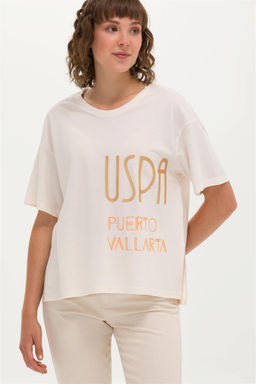 Женская кремовая футболка с круглым вырезом Неожиданная скидка в корзине - U.s. polo assn фото 3