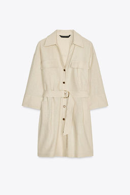 BELTED LINEN MINI DRESS