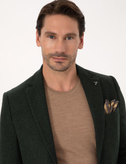 Haki Slim Fit Y_n Kar___ml_ Mikro Desenli Ceket - Cacharel фото 2