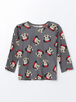 Bisiklet Yaka Uzun Kollu Mickey Mouse Bask?l? Erkek Bebek Pijama ?st