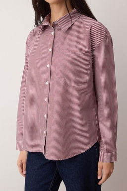 Bordo Cizgili Oversize/Genis Kal?p Gomlek TWOAW26GO00126 - Trendyolmilla фото 3