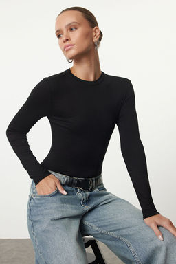 Siyah Bisiklet Yaka Slim/Vucuda Oturan Orme Body TWOAW25BD00014