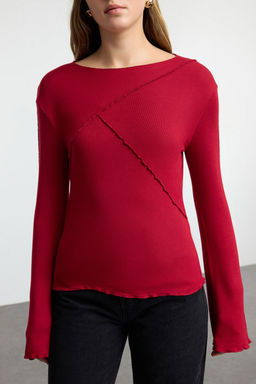 Bordo Nervur Detayl? Fitted/Vucuda Oturan Ispanyol Kol Orme Bluz TWOAW25BZ00244