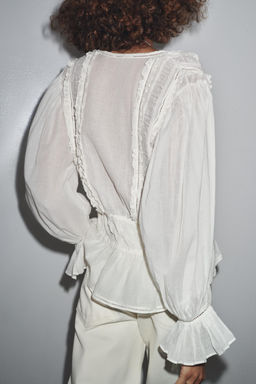 ZW COLLECTION ROMANTIC LADDER STITCH SHIRT - Zara фото 10
