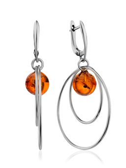 Стильные серебряные Юпитер с натуральным коньячным янтарём