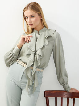 Блузкас отлетными рюшами OD-914-3 полынь