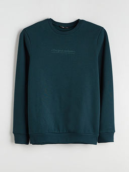 Bisiklet Yaka Bask?l? Erkek Kal?n Sweatshirt