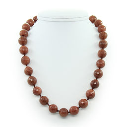 Авантюрин коричневый, круглые граненые 12мм, "Шарм" бусы длиной 53см