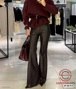 Кожаные брюки клеш женские - Bruno фото 3