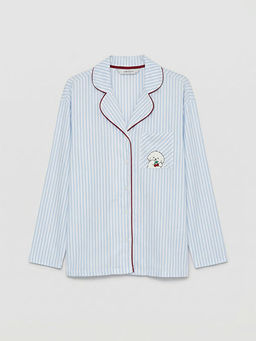 G?mlek Yaka ?izgili Kad?n Pijama Tak?m?